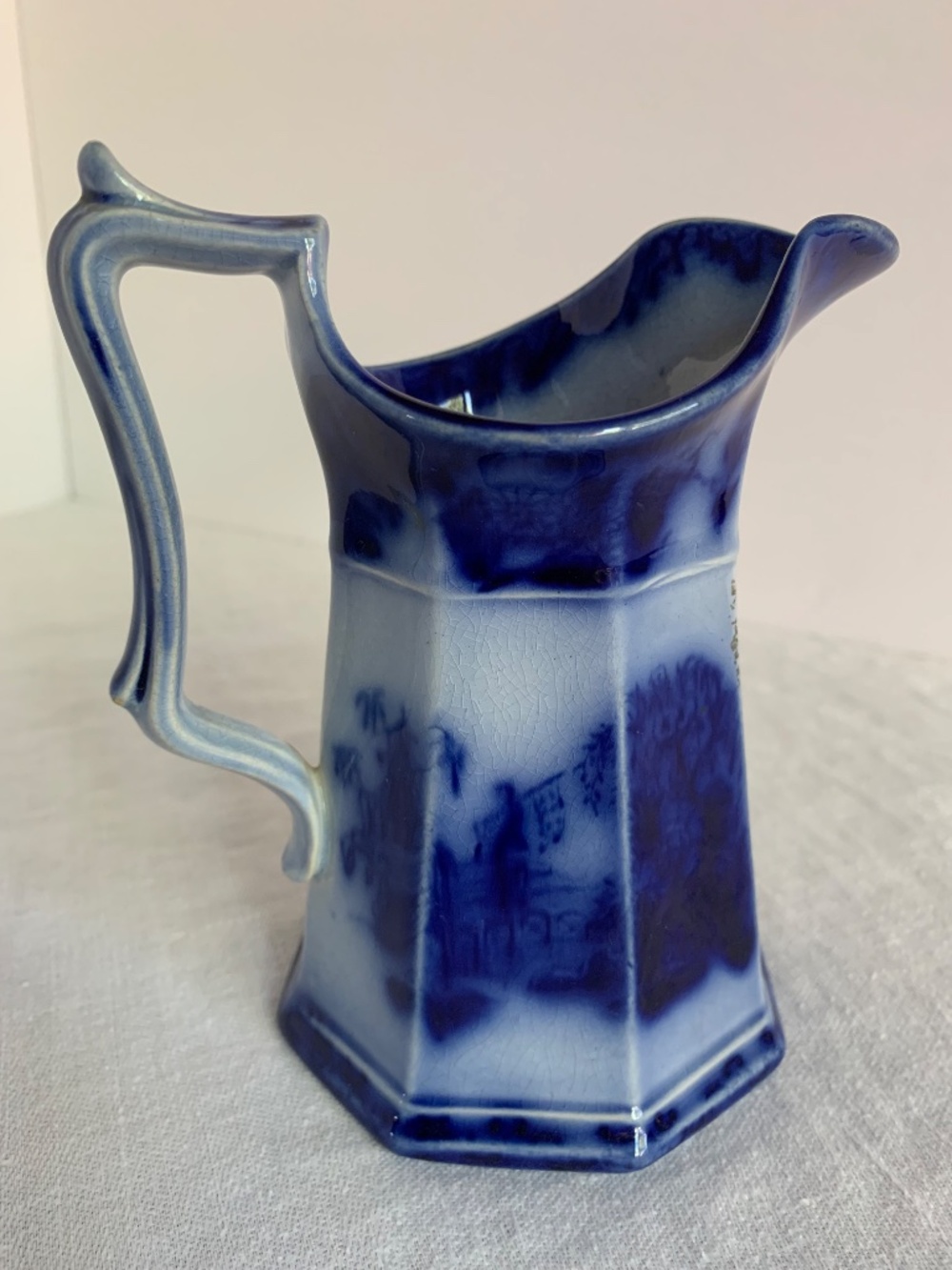 Antique Flow Blue Scinde Creamer Ironstone Pitcher 1840s Blue White Transferware